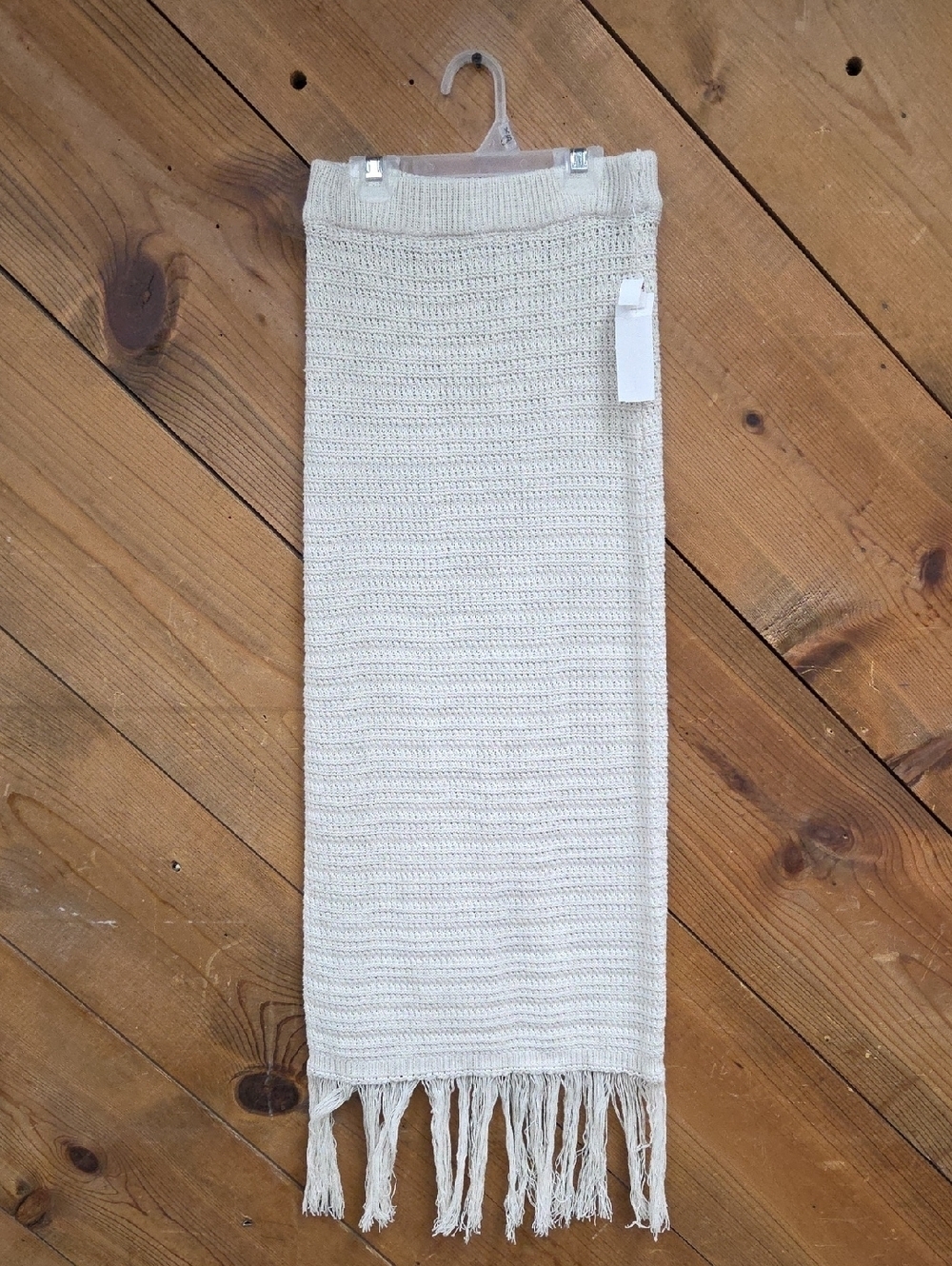 New Freshman1996 Cream Knit Maxi Skirt with Fringe Hem. XS